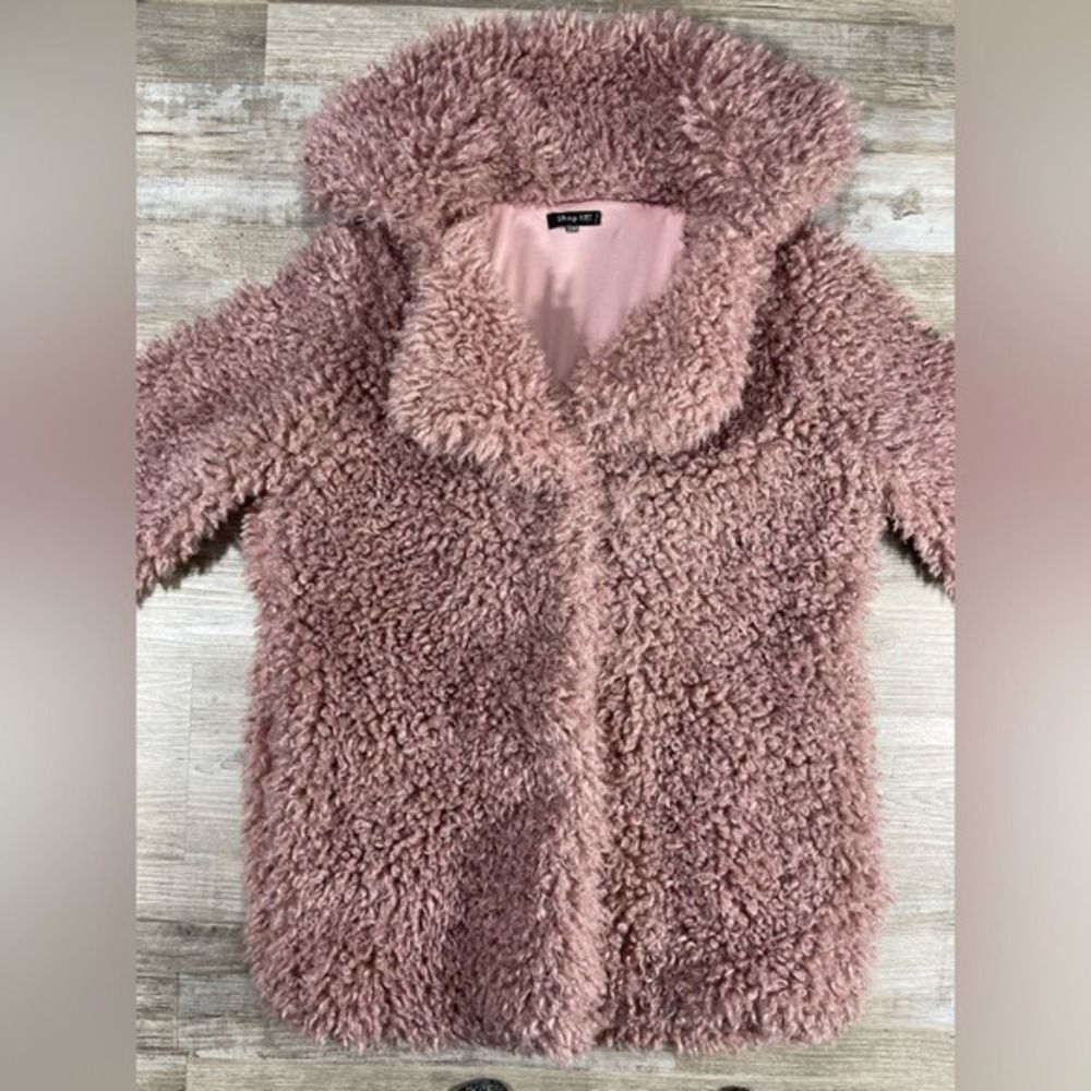 Teddy Faux sheep fur Coat Women S/M Pink Shaggy Jacket - Picture 9 of 16